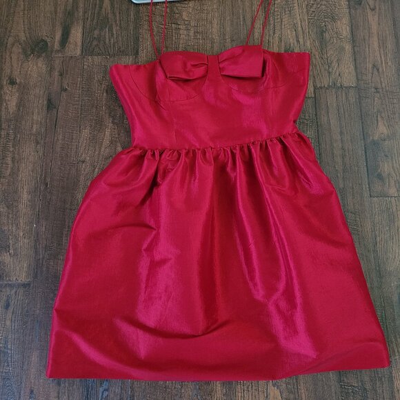 CeCe by Cynthia Steffe Satin Taffeta Cherry Red Bow Mini Dress 12 - Picture 1 of 3